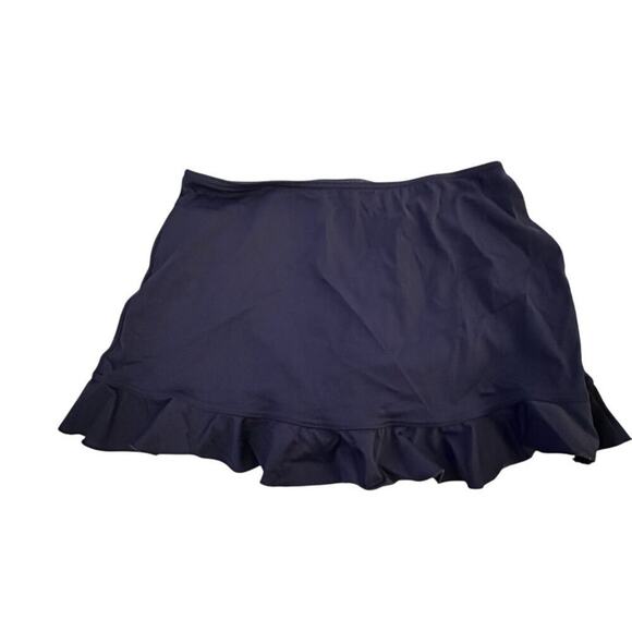 A Shore Fit Women's Ruffle Hem Swim Skirt Size 10 Navy Blue - Picture 2 of 7